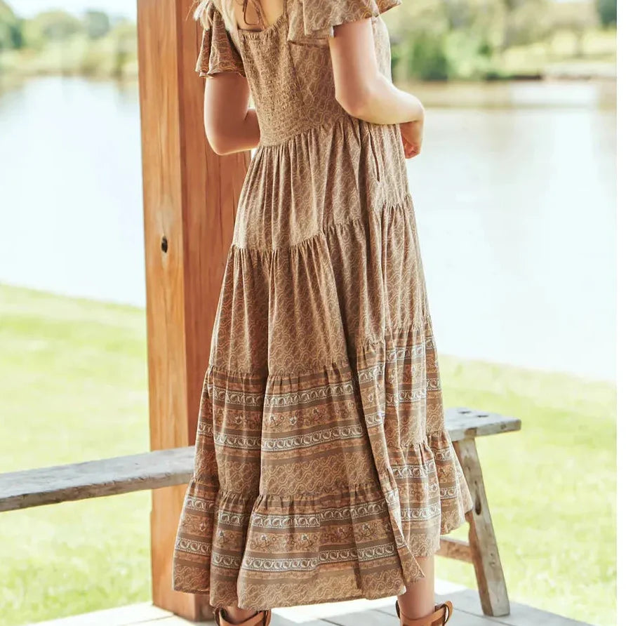 Jaase Isabella Bon Sand Maxi Dress – Boho Floral Tiered Summer Dress