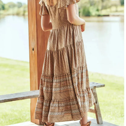 Jaase Isabella Bon Sand Maxi Dress – Boho Floral Tiered Summer Dress