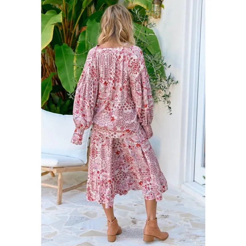 Ruby Red Print Vela Skirt
