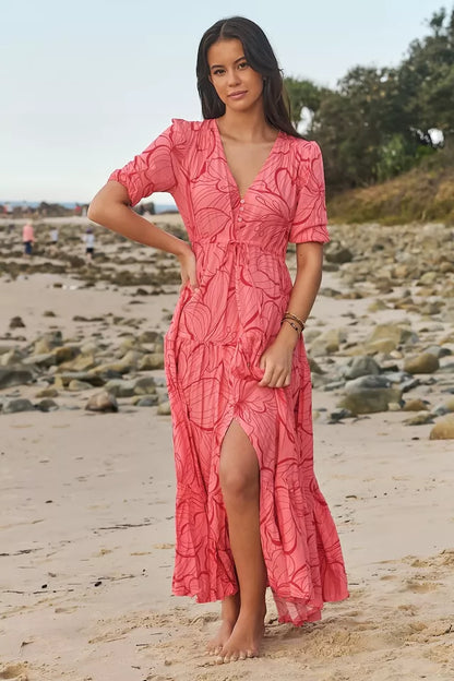 Tessa Maxi Dress:  Rosella Print with adjustable tie waist