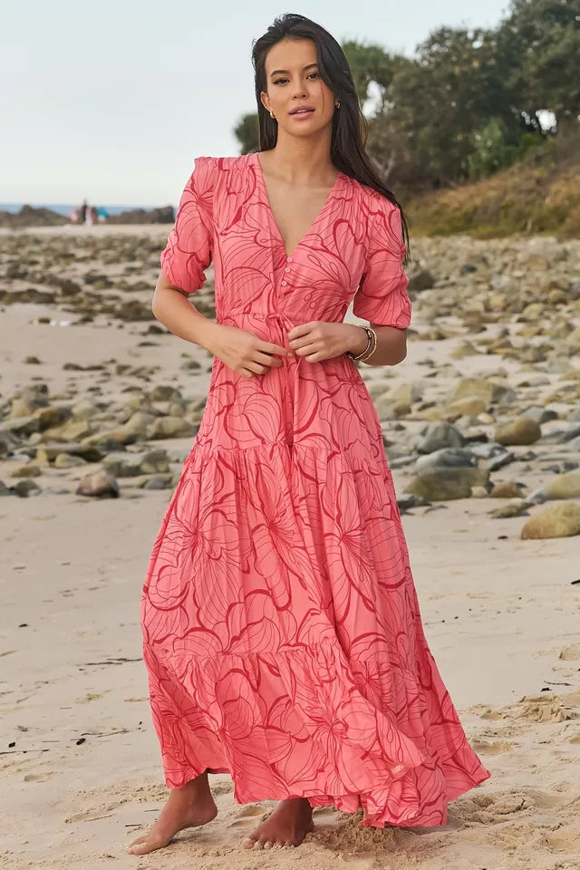 Tessa Maxi Dress:  Rosella Print with adjustable tie waist
