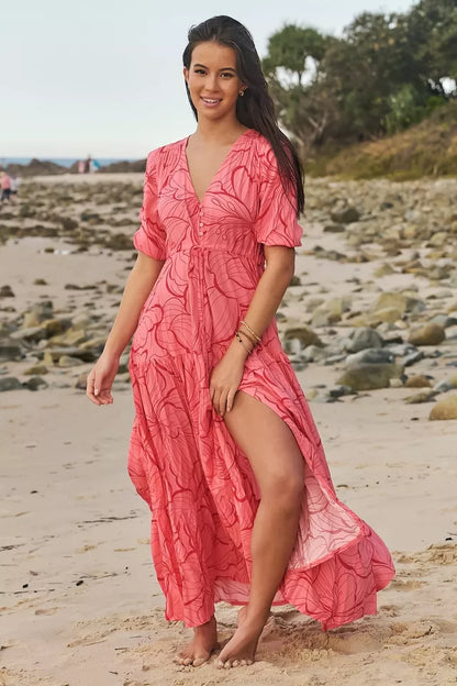 Tessa Maxi Dress:  Rosella Print with adjustable tie waist