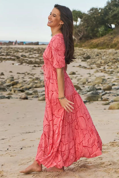 Tessa Maxi Dress:  Rosella Print with adjustable tie waist
