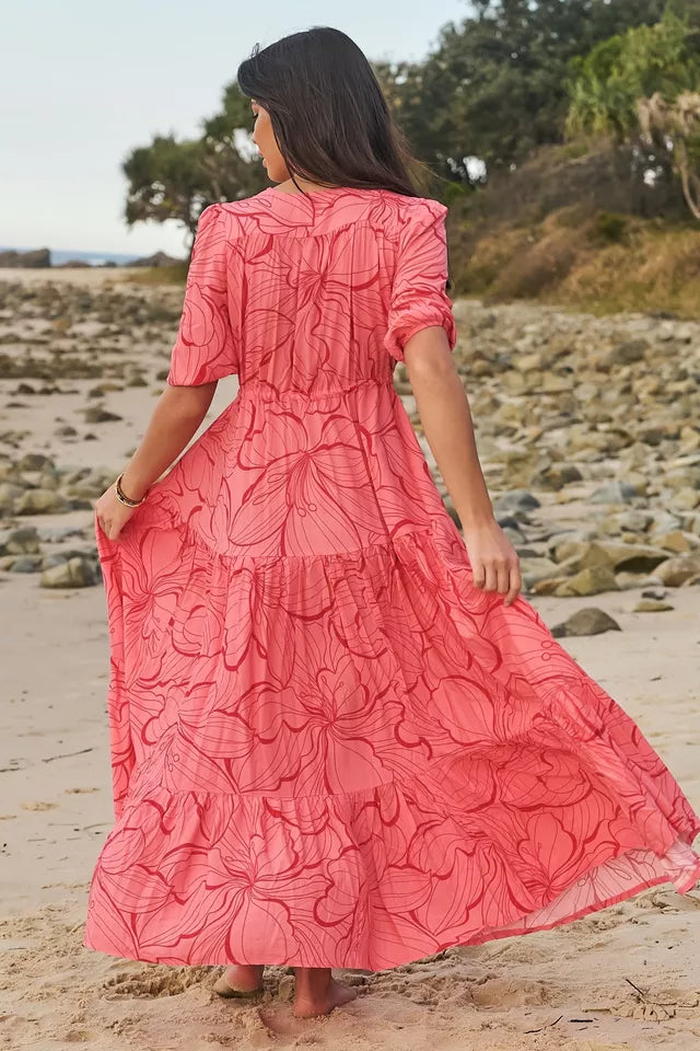 Tessa Maxi Dress:  Rosella Print with adjustable tie waist