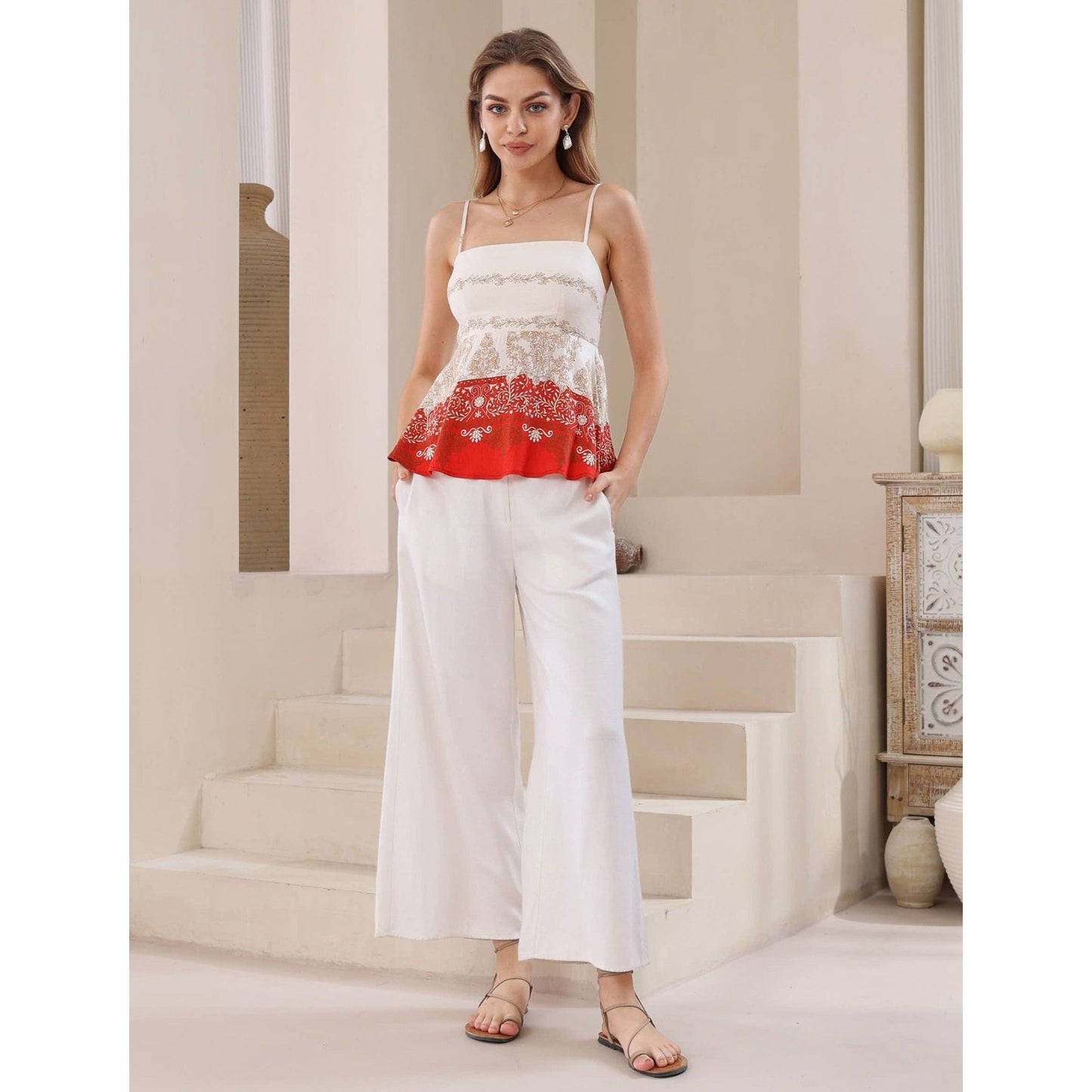 Mediterranean Charm Peplum Cami Top