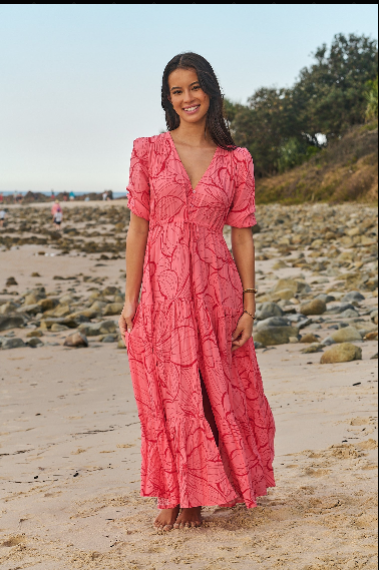 Tessa Maxi Dress:  Rosella Print with adjustable tie waist