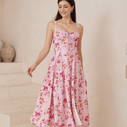Pink Floral, strap maxi dress